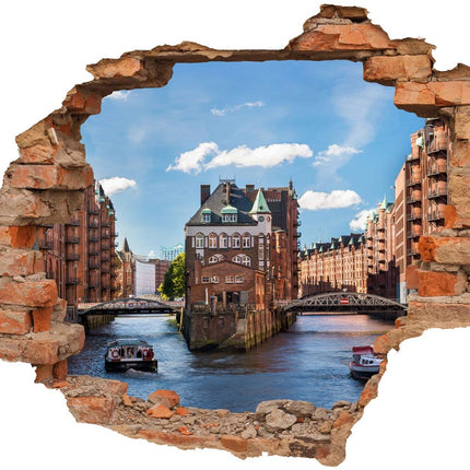 Wandaufkleber Wandtattoo in Form eines Wanddurchbruchs  von Hamburg Speicherstadt als Hauptbild