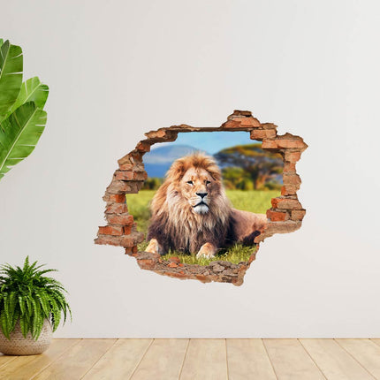 Wandaufkleber Wandtattoo in Form eines Wanddurchbruchs  von einem Löwen als Hauptbild im Flur
