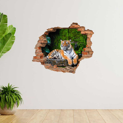 Wandaufkleber Wandtattoo in Form eines Wanddurchbruchs  von einem Tiger als Hauptbild im Flur