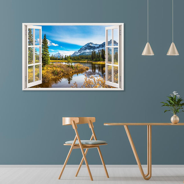 Leinwandbild Fensterblick "Berge"