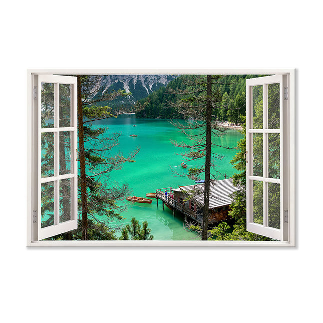 Leinwandbild Fensterblick "Bergsee Türkis"
