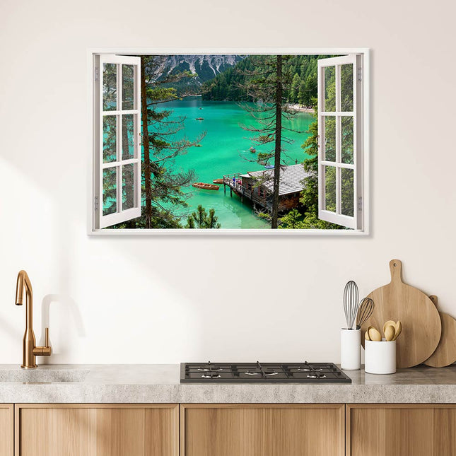 Leinwandbild Fensterblick "Bergsee Türkis"