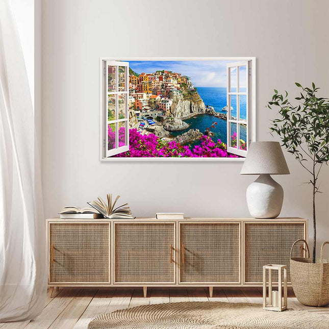Leinwandbild Fensterblick "Cinque Terre"