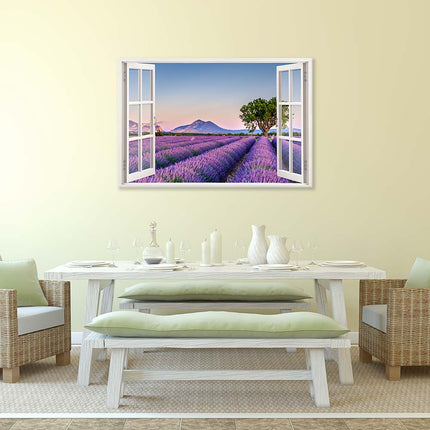 Leinwandbild Fensterblick "Lavendelfeld"