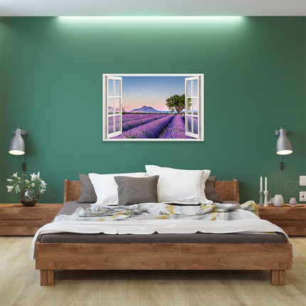 Leinwandbild Fensterblick "Lavendelfeld"