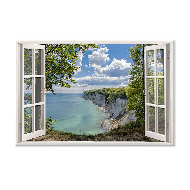 Leinwandbild Fensterblick "Meer und Bucht"