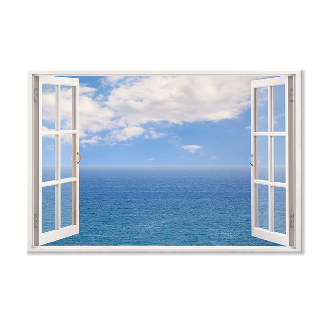 Leinwandbild Fensterblick "Meer und Wolken"