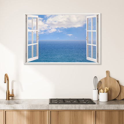 Leinwandbild Fensterblick "Meer und Wolken"