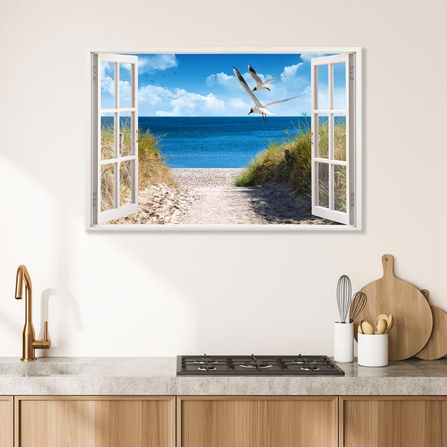 Leinwandbild_Strand_mit_Möwen_Deko_in_der_Küche