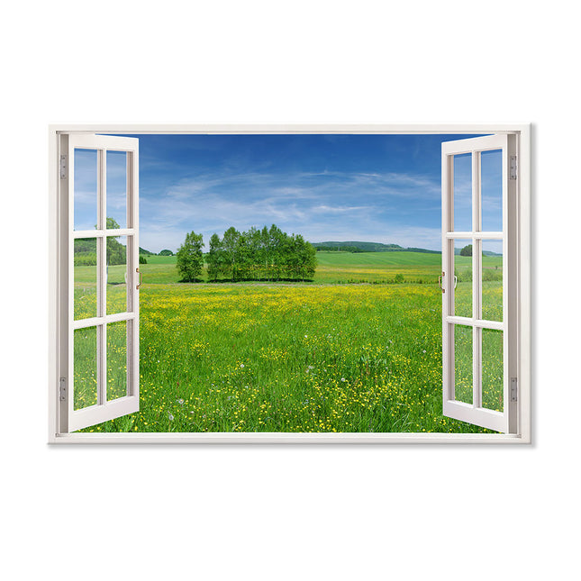Leinwandbild Fensterblick "Wiese"