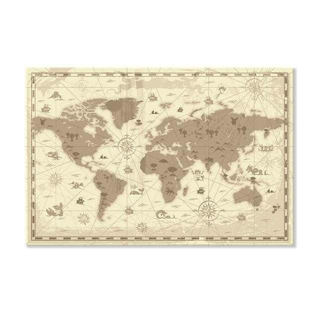 Leinwand mit antiken Weltkartenmotiv in braun und beige