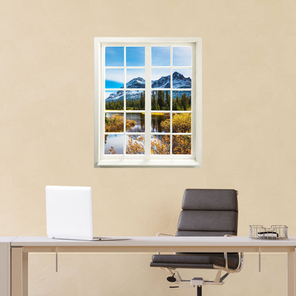 Selbstklebende Wandtapete in Form eines Fensters mit toller Landschafts-Fotografie Berge und See