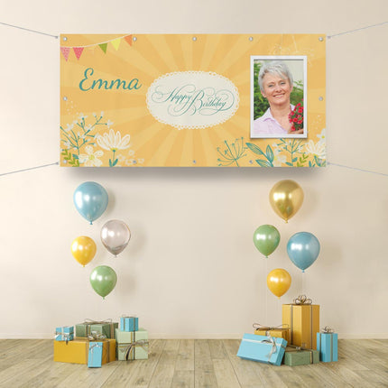 Geburtstagsbanner Floral - personalisieren mit Namen und Foto