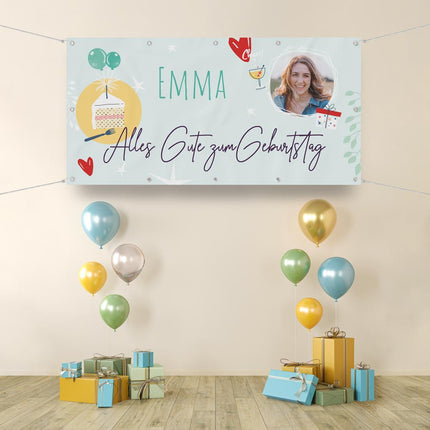 Geburtstagsbanner Cheers - personalisieren mit Namen und Foto