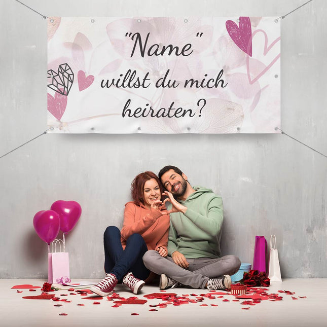 Banner Heiratsantrag Blüten - personalisieren mit Namen