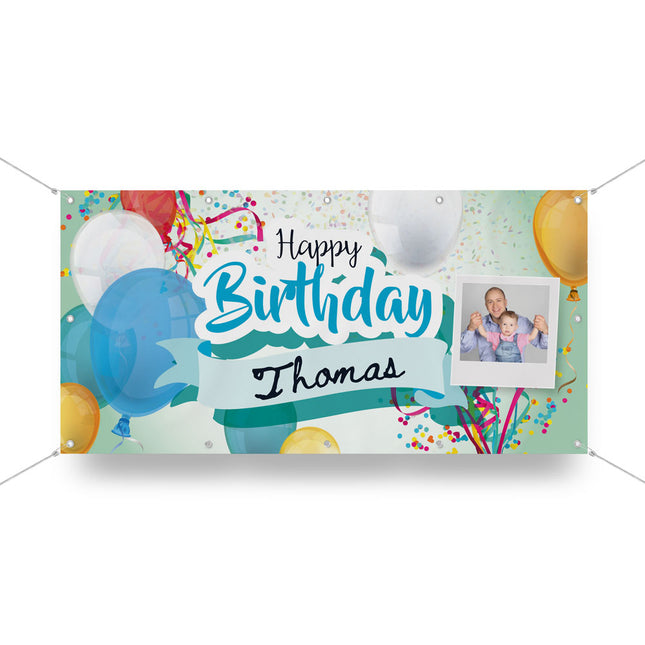 Geburtstagsbanner Ballons - personalisieren mit Namen und Foto