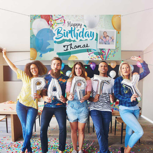 Geburtstagsbanner Ballons - personalisieren mit Namen und Foto