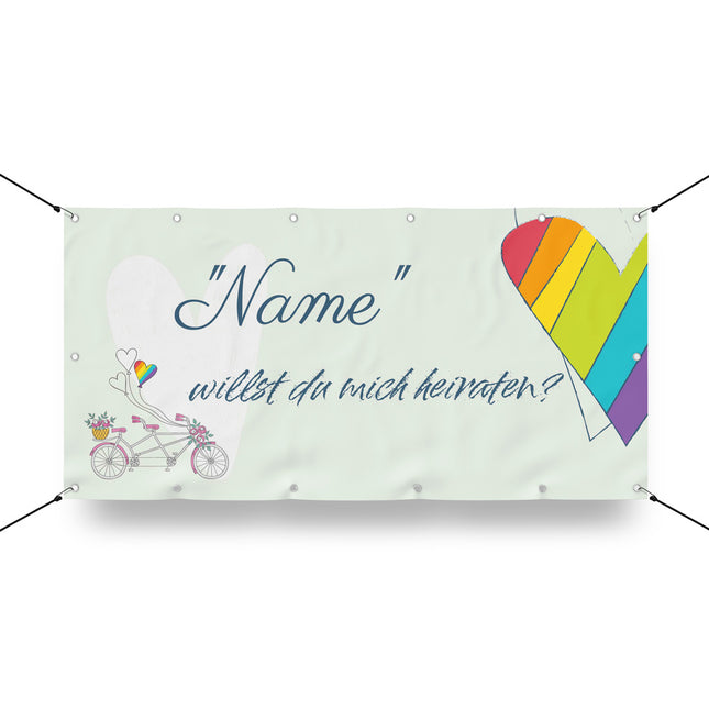 Banner Heiratsantrag Regenbogen - personalisieren mit Namen