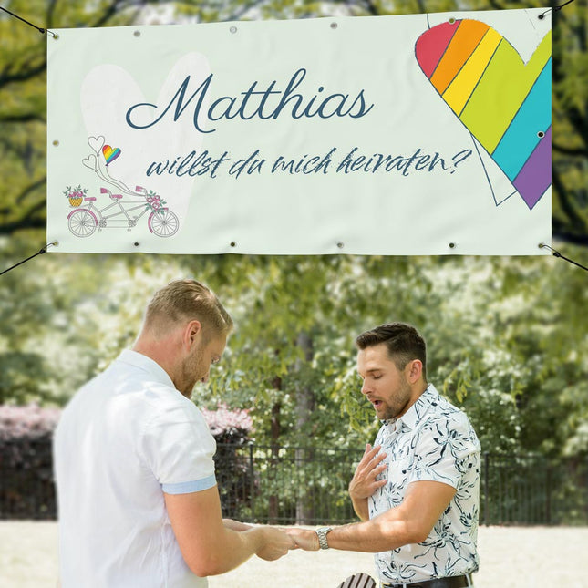 Banner Heiratsantrag Regenbogen - personalisieren mit Namen