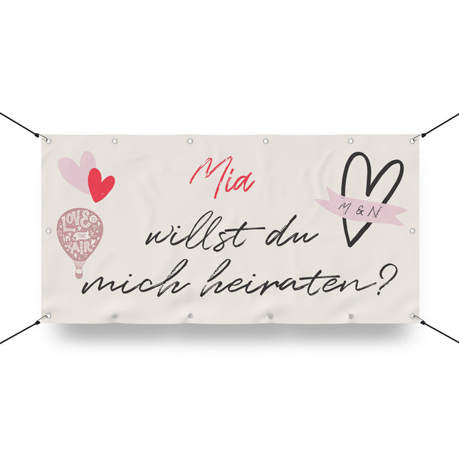 Banner Heiratsantrag Love Rot - personalisieren mit Namen und Initialen