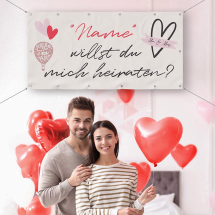 Banner Heiratsantrag Love Rot - personalisieren mit Namen und Initialen