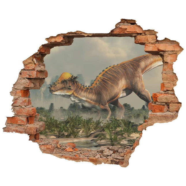 Wandaufkleber Wandtattoo in Form eines Wanddurchbruchs  von einem Dinosaurier Pachycephalosaurus als Hauptbild