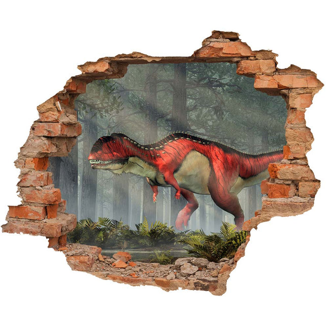 Wandaufkleber Wandtattoo in Form eines Wanddurchbruchs  mit einem Dinosaurier Rajasaurus als Hauptbild