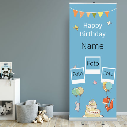 RollUp Aufsteller personalisieren mit Namen und Fotos - Blau
