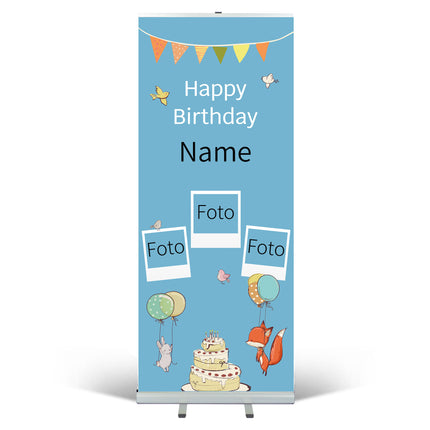 RollUp Aufsteller personalisieren mit Namen und Fotos - Blau