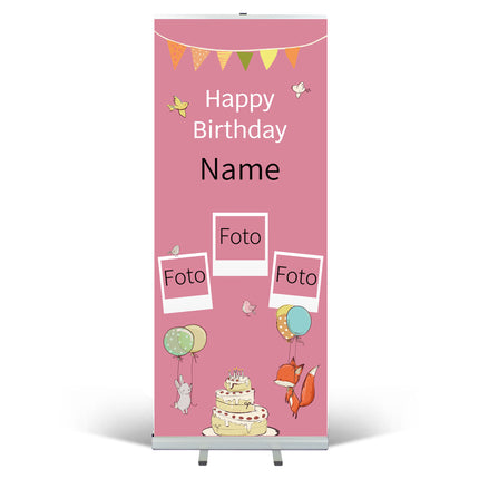 RollUp Aufsteller personalisieren mit Namen und Fotos - Rosa