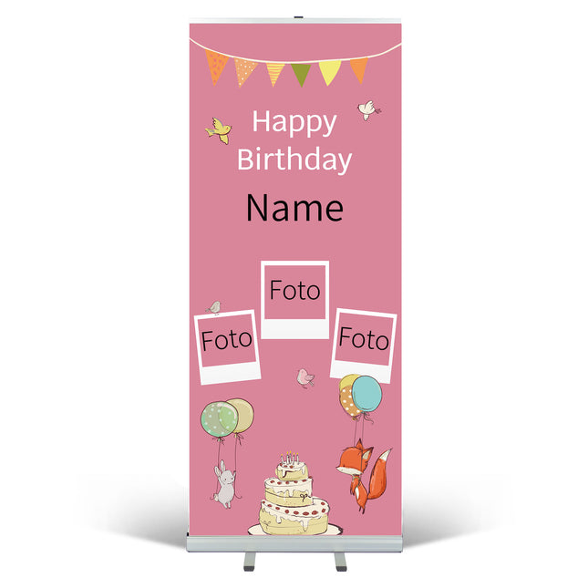 RollUp Aufsteller personalisieren mit Namen und Fotos - Rosa