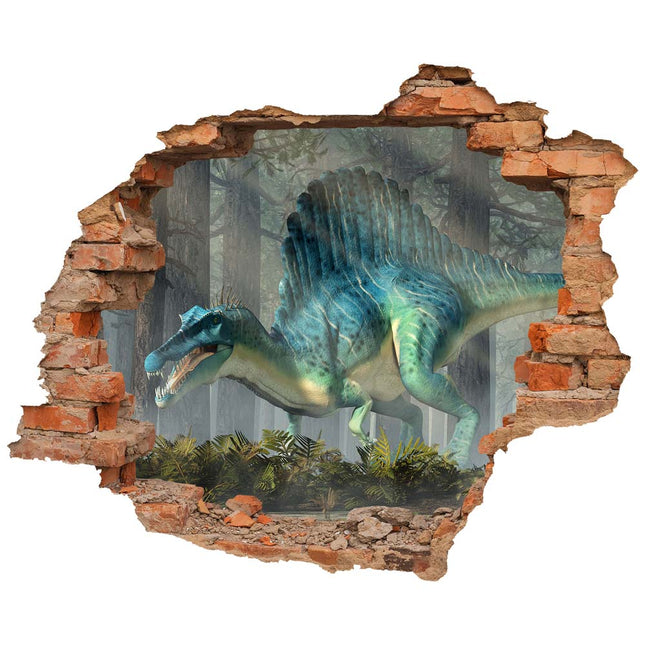 Wandaufkleber Wandtattoo in Form eines Wanddurchbruchs  mit einem Dinosaurier Spinosaurus als Hauptbild