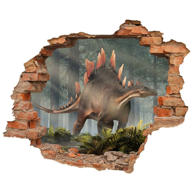 Wandaufkleber Wandtattoo in Form eines Wanddurchbruchs  mit einem Dinosaurier Stegosaurus als Hauptbild