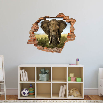 Cooler Wanddurchbruch Aufkleber im Kinderzimmer auf blauer Wand