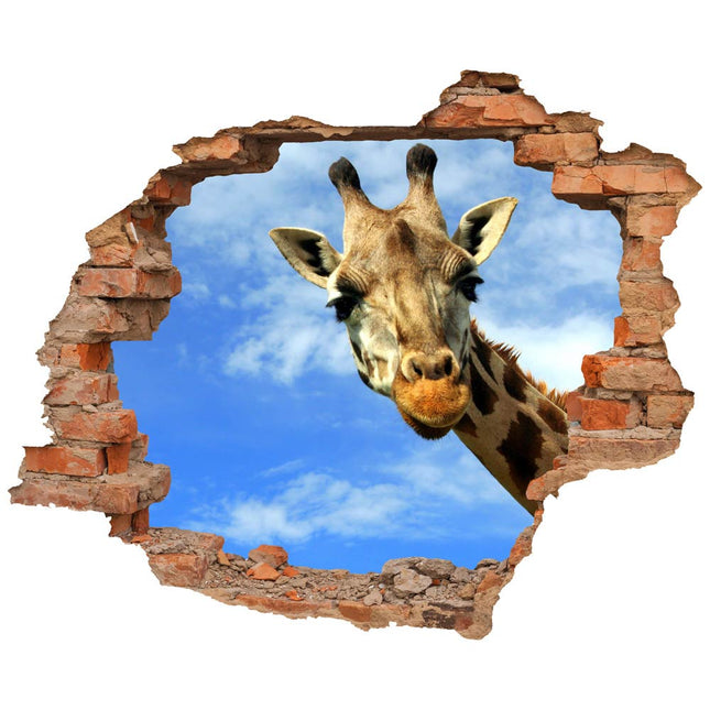 Wandaufkleber Wandtattoo in Form eines Wanddurchbruchs  mit Giraffe als Hauptbild
