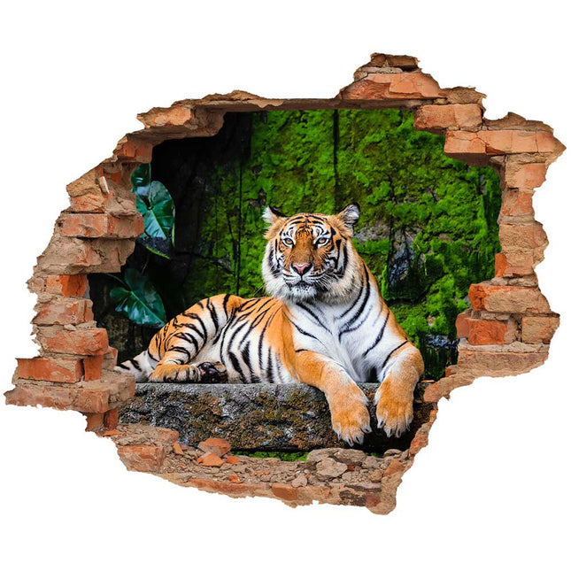 Wandaufkleber Wandtattoo in Form eines Wanddurchbruchs  von einem Tiger als Hauptbild