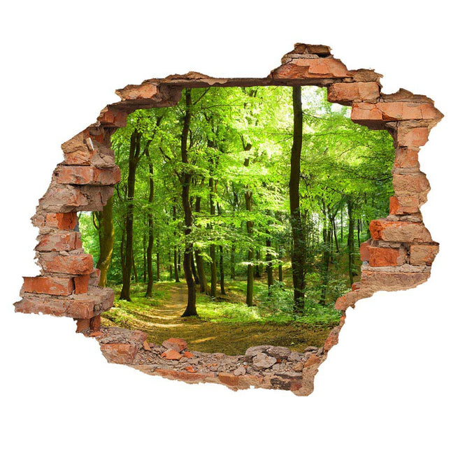 Wandaufkleber Wandtattoo in Form eines Wanddurchbruchs  vom grünen Wald als Hauptbild