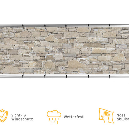 Sichtschutzbanner_Zaun_Balkon_verschiedene_Größen_Steinoptik_mauer