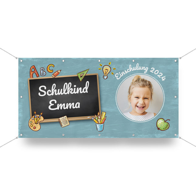 Einschulungsbanner mit eigenem Foto zur Einschulung 2024 bei dekoli bestellen