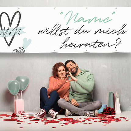 Banner Heiratsantrag Love Blau - personalisiert