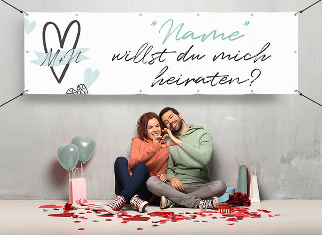 Banner Heiratsantrag Love Blau - personalisiert