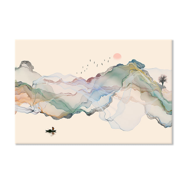 Leinwandbild mit abstrakter Aquarell Tintenlandschaft 
