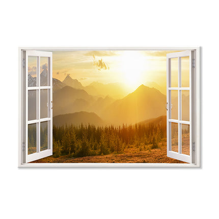 Leinwandbild Fensterblick "Berge und Sonnenaufgang"