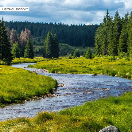 Leinwandbild Fensterblick "Berge und Fluss"