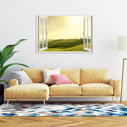 Leinwandbild_Fensterblick_Toscana_über_einer_gelben_Couch