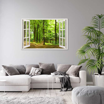 Leinwandbild_Fensterblick_Wald_in_cozy_Wohnzimmer