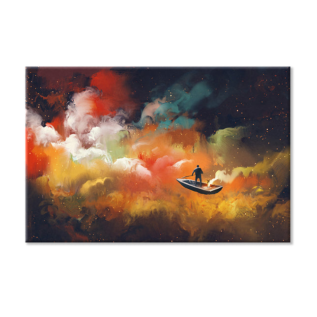 Leinwandbild mit abstraktem Bild "Mann im All" mystische bunte Wolken mit dunklem Hintergrund