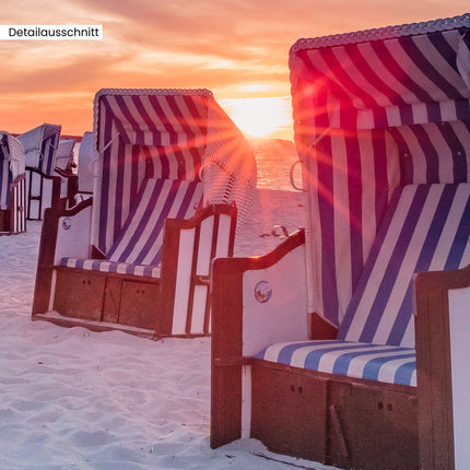 Leinwandbild "Strandkörbe im<br/>Sonnenuntergang"