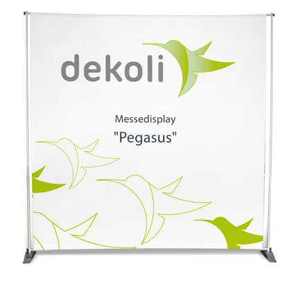 Werbeaufsteller Pegasus Textilbanner in 8 verschiedenen Größen wählbar. Brandschutz-zertifiziert.