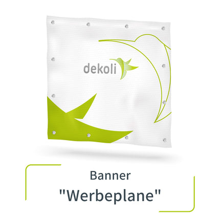 Hochwertiges PVC-Werbebanner von dekoli, gesichert mit Metallösen, ideal für Außenwerbung und langlebige Marketingmaßnahmen im Freien.